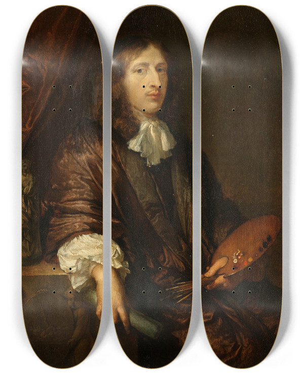 Triptych art skateboard deck of Caspar Netscher Selfportrait by Caspar Netscher (1639-1684)