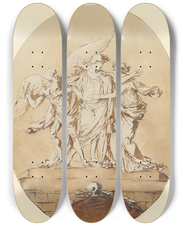 Triptych art skateboard deck of Andr Lebrun Allegorical Design For A Tomb by Andre Lebrun (1737-1811)