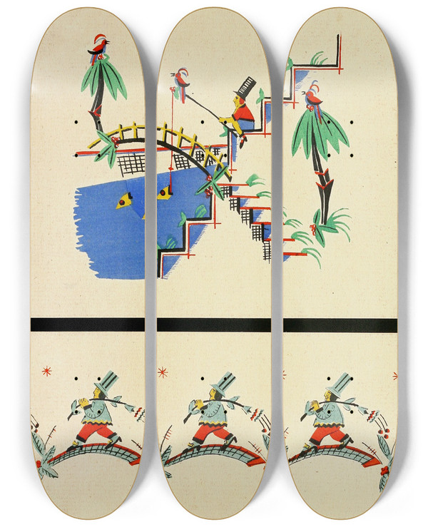 Triptych art skateboard deck of Christian Stoll Kunstgewerbliche Schmuckformen Fur Die Flache Pl 32 by Christian Stoll (20-)