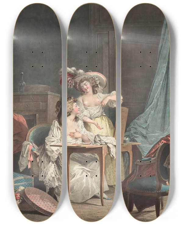 Triptych art skateboard deck of Jean Franois Janinet La Comparaison by Jean Francois Janinet (1752-1814)