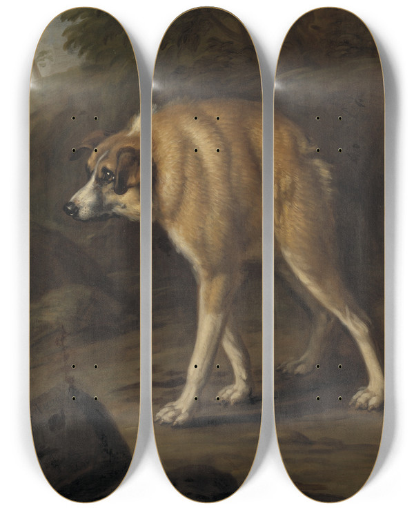 Triptych art skateboard deck of David Klcker Ehrenstrahl Missbildad Hund by David Klocker Ehrenstrahl (1628-1698)