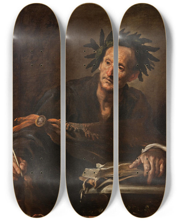 Triptych art skateboard deck of Domenico Fetti A Poet From Antiquity by Domenico Fetti (1589-1623)