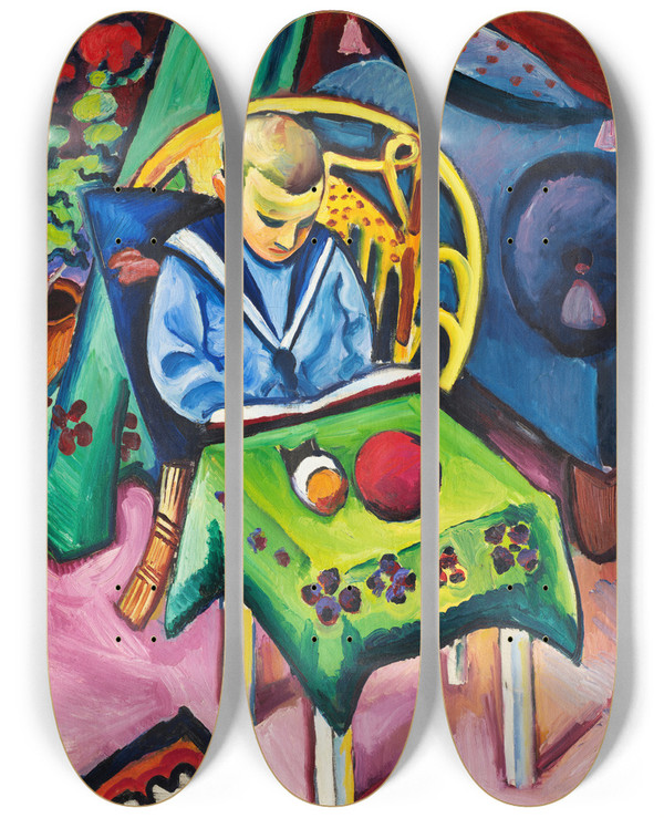 Triptych art skateboard deck of August Macke Junge Mit Buch Und Spielsachen by August Macke (1887-1914)