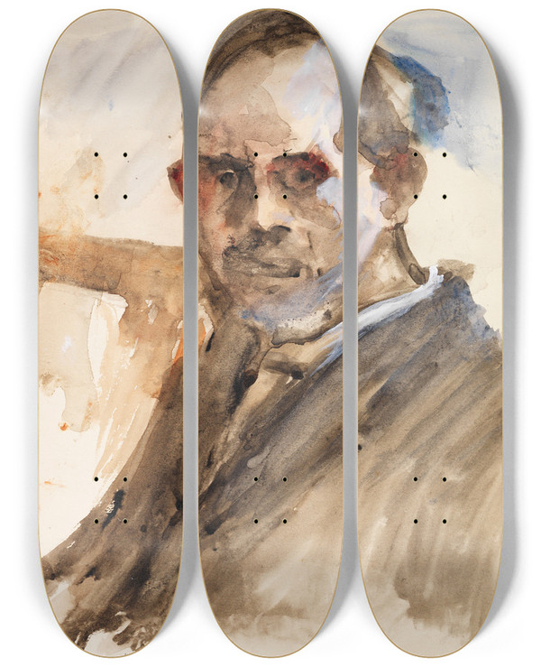 Triptych art skateboard deck of Lovis Corinth Selbstbildnis_1 by Lovis Corinth (1858-1925)