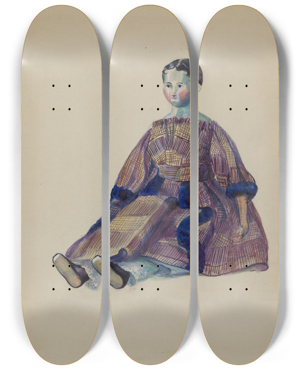 Triptych art skateboard deck of Mina Lowry Doll_3 by Mina Lowry (1894-1942)