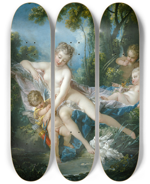 Triptych art skateboard deck of Franois Boucher The Bath Of Venus by Francois Boucher (1703-1770)