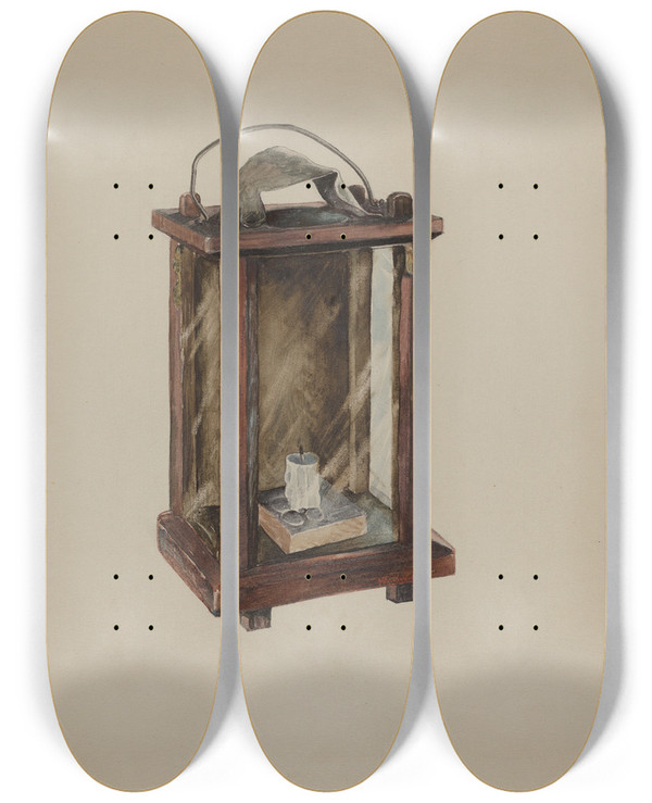 Triptych art skateboard deck of Ralph Atkinson Lantern by Ralph Atkinson (20-)