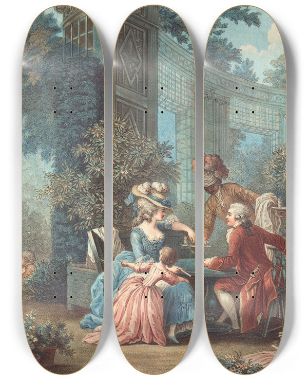 Triptych art skateboard deck of Louismarin Bonnet Le Gouter by Louis Marin Bonnet (1736-1793)