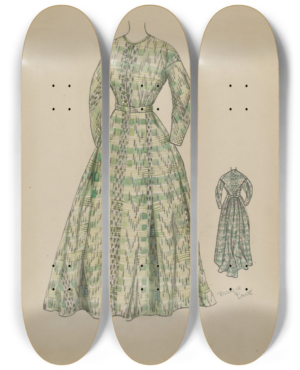 Triptych art skateboard deck of Rosalia Lane Dress_3 by Rosalia Lane