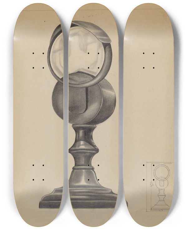 Triptych art skateboard deck of Charles Charon Bulls Eye Lantern by Charles Charon