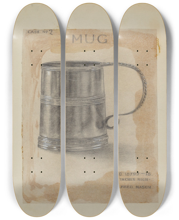 Triptych art skateboard deck of Alfred Nason Silver Mug_2 by Alfred Nason