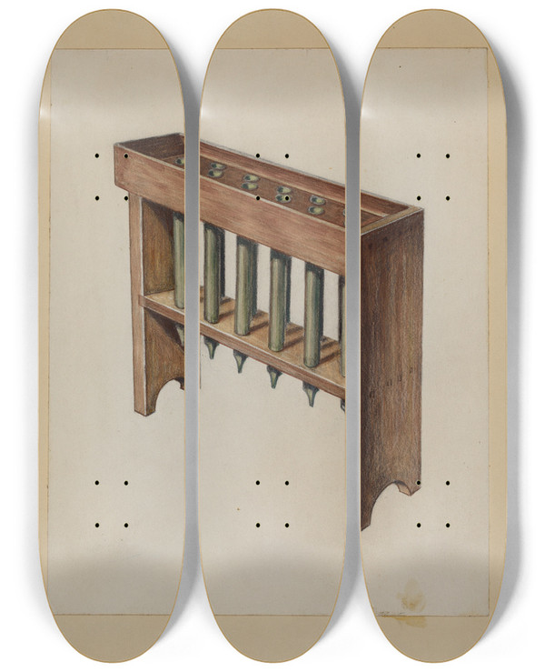 Triptych art skateboard deck of Hugh Clarke Candle Mold_1 by Hugh Clarke