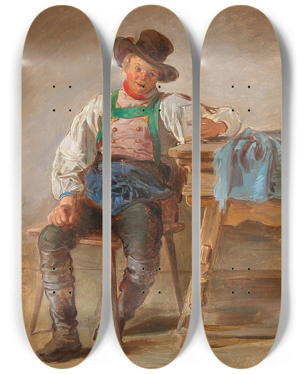 Triptych art skateboard deck of Eduard Ritter A Good Drop by Eduard Ritter (1808-1853)