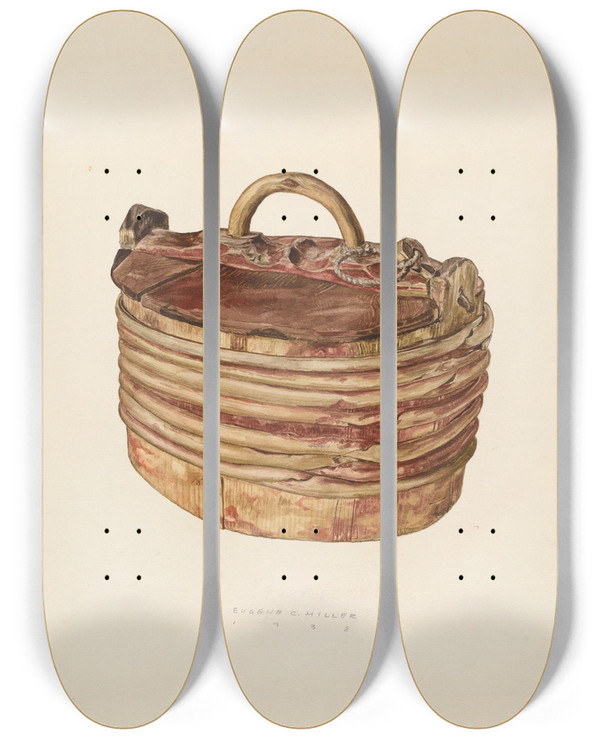 Triptych art skateboard deck of Eugene C Miller Butter Tub by Eugene C Miller