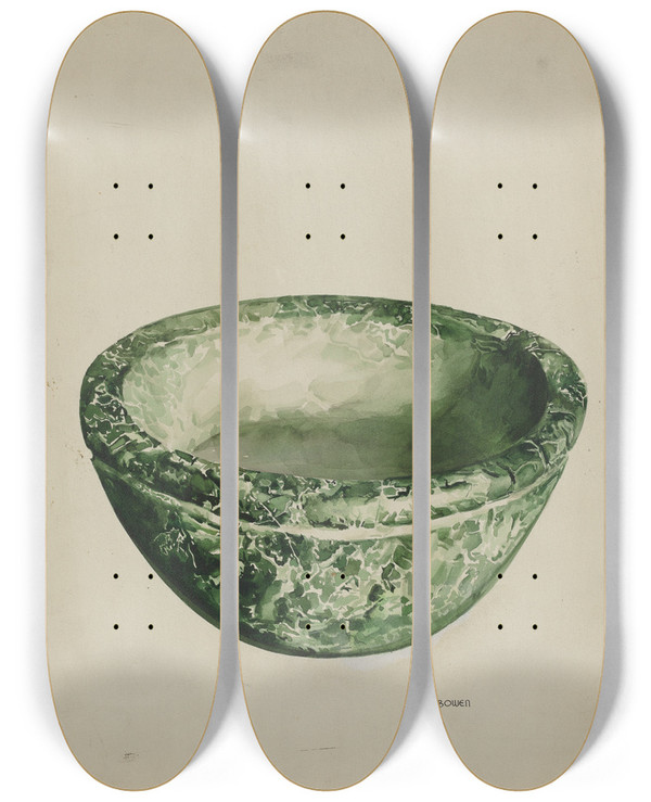 Triptych art skateboard deck of Bill Bowen Holy Water Font by Bill Bowen