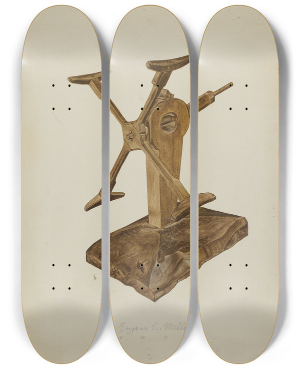 Triptych art skateboard deck of Eugene C Miller Reel by Eugene C Miller