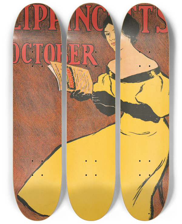 Triptych art skateboard deck of Joseph Gould Lippincotts October by Joseph Gould (1880-1935)