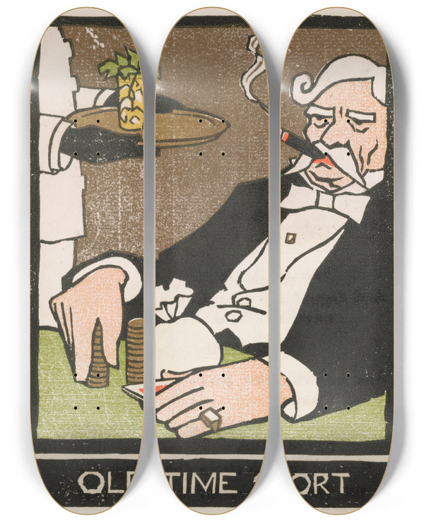 Triptych art skateboard deck of Frank Holme Old Time Sport by Frank Holme (1868-1904)