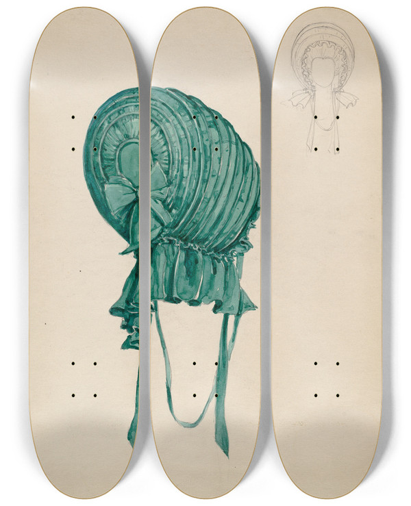 Triptych art skateboard deck of Esther Peck Calash by Esther Peck