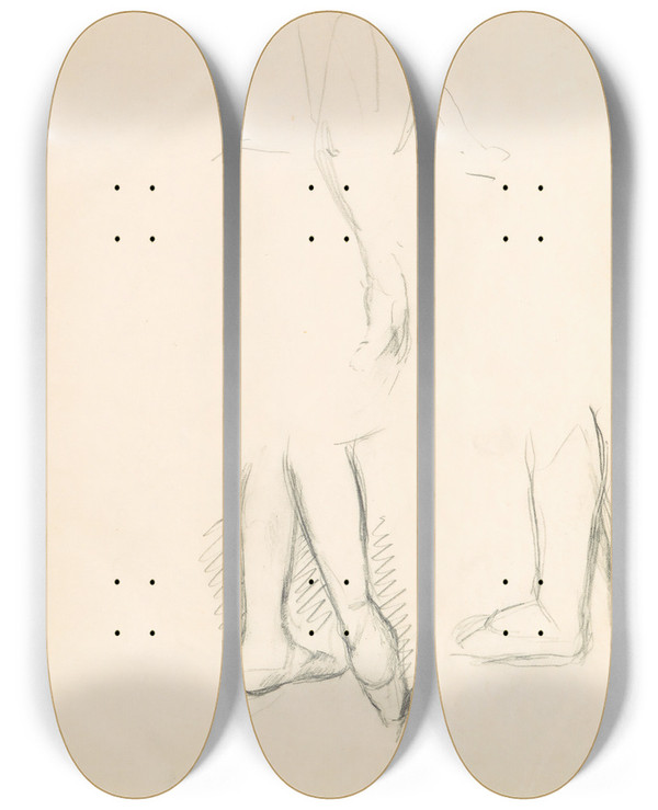 Triptych art skateboard deck of Edgar Degas Figure Studies 13 by Edgar Degas (1834-1917)