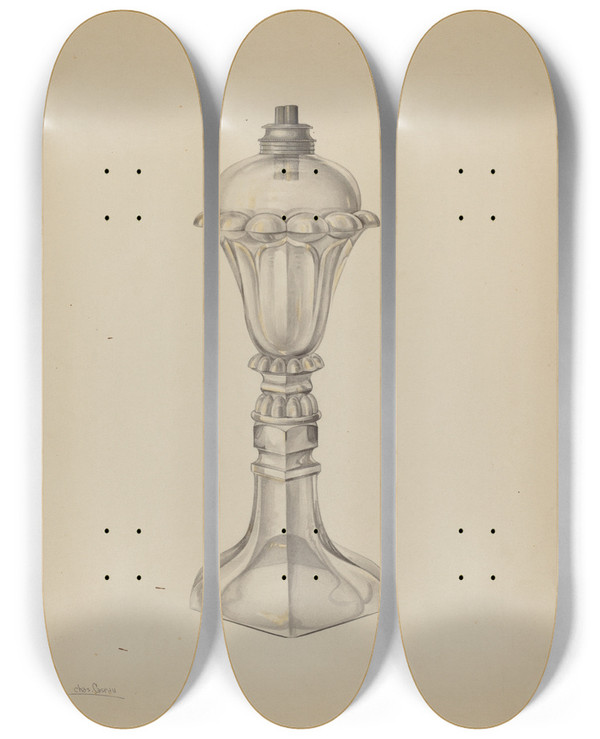 Triptych art skateboard deck of Charles Caseau Lamp_6 by Charles Caseau (1880)