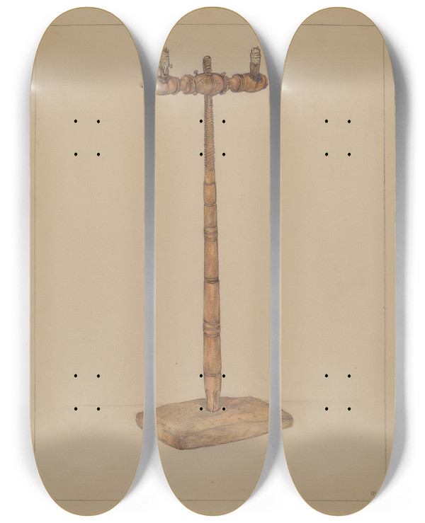 Triptych art skateboard deck of Rosa Burger Candlestand by Rosa Burger