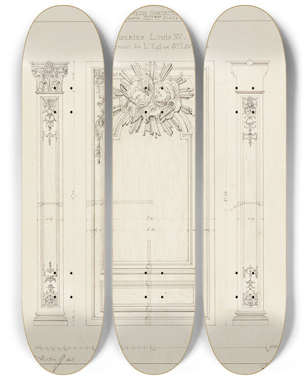 Triptych art skateboard deck of Auguste Breton Boiseries Louis Xv Provenant De Lglise Saintleu Dtails Darchitecture by Auguste Breton (18-)