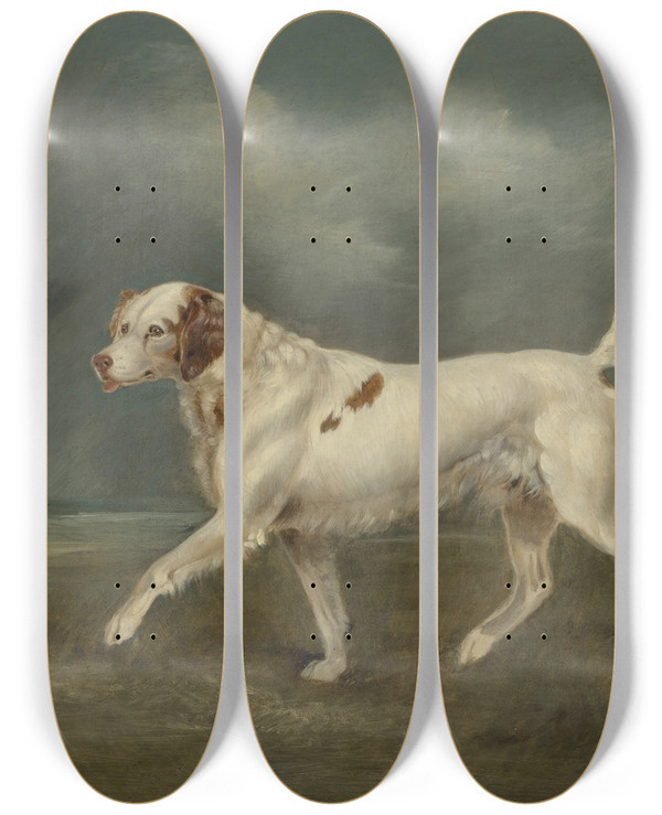 Triptych art skateboard deck of Edwin Cooper A Spaniel In A Landscape by Edwin Cooper (1785-1833)