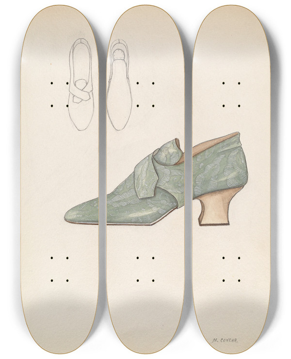 Triptych art skateboard deck of Margaret Concha Womans Shoe_2 by Margaret Concha