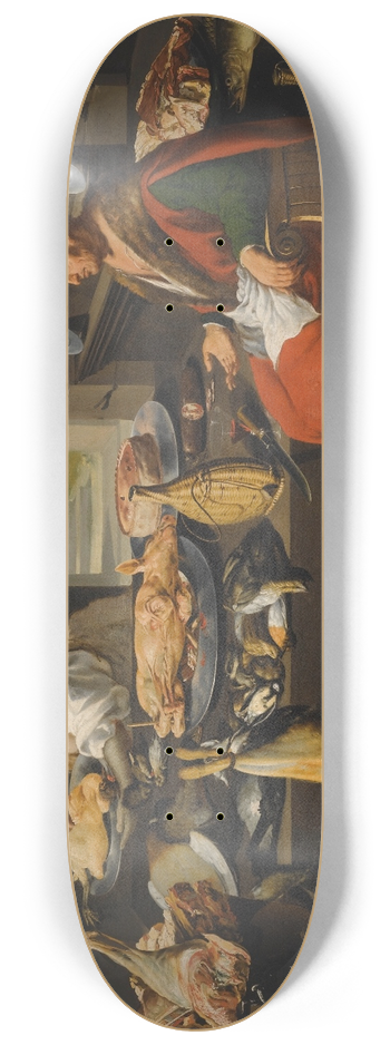 Italo-Flemish School - A Kitchen Interior With A Chef And His Assistant Surrounded By Meats And Cooking Instruments, A Fireplace To The Right 8.25 inch art skate deck