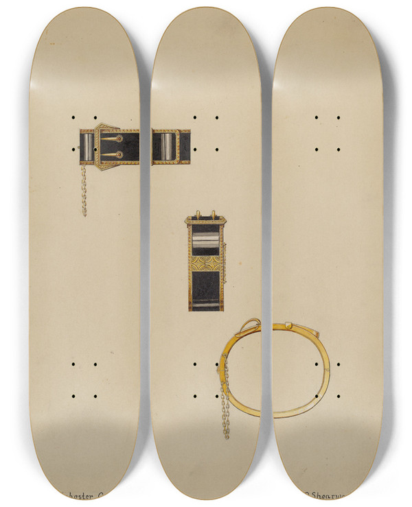 Triptych art skateboard deck of William P Shearwood Bracelets by William P Shearwood