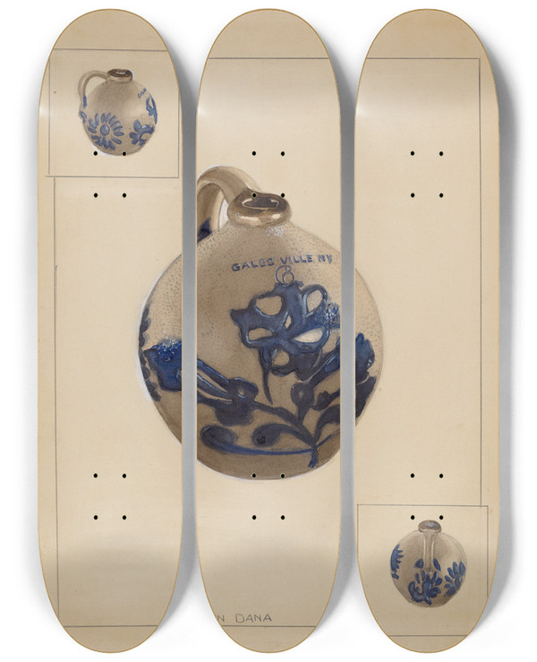 Triptych art skateboard deck of John Dana Jug_6 by John Dana (1935)
