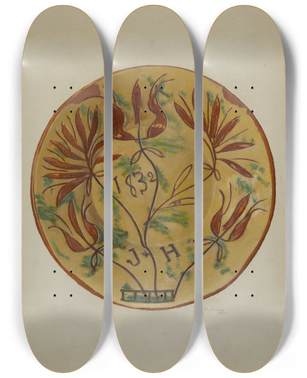Triptych art skateboard deck of Eugene Shellady Pa German Plate_12 by Eugene Shellady