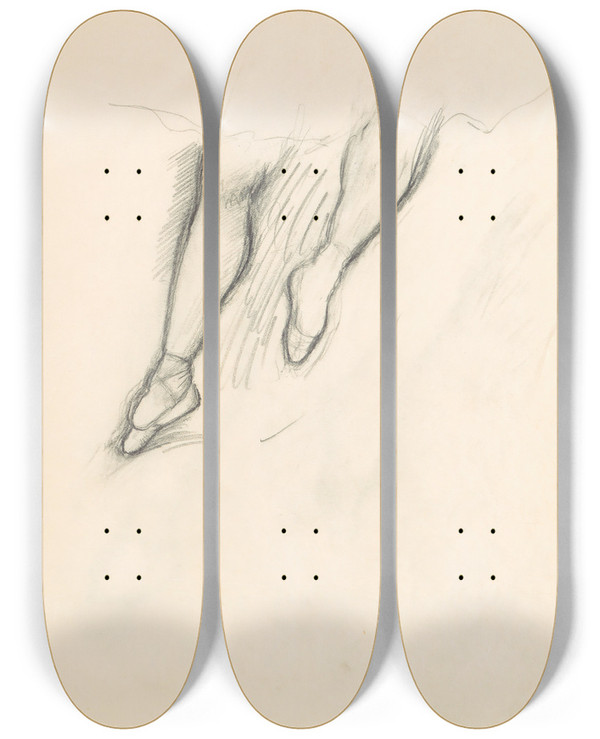 Triptych art skateboard deck of Edgar Degas Figure Studies 7 by Edgar Degas (1834-1917)