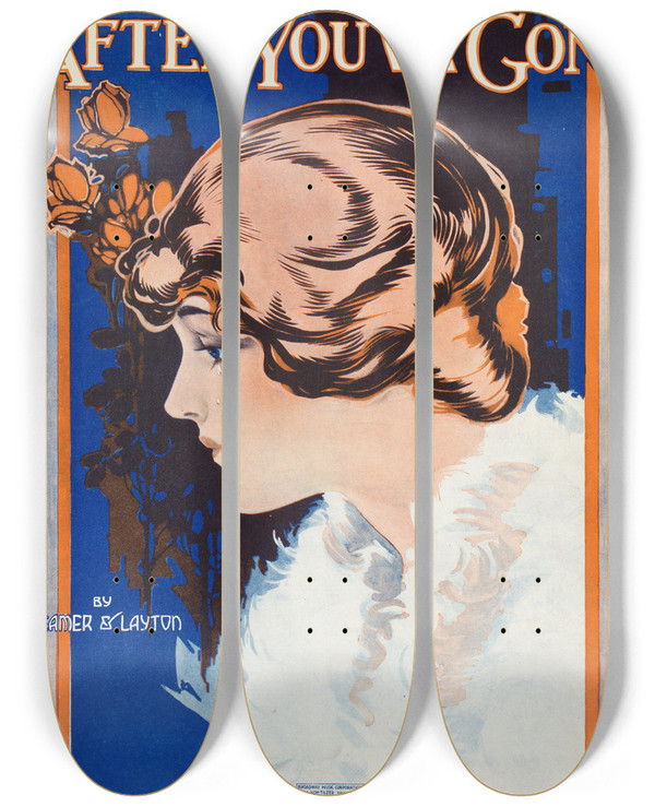 Triptych art skateboard deck of C E Walton After Youre Gone by C E Walton (19-20-)