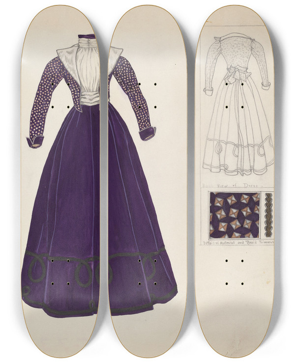 Triptych art skateboard deck of Mary E Humes Dress_12 by Mary E Humes (20-)
