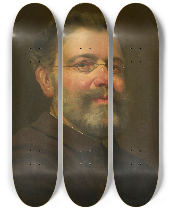Triptych art skateboard deck of Julius Siegfried Uetz Selfportrait by Julius Siegfried Uetz