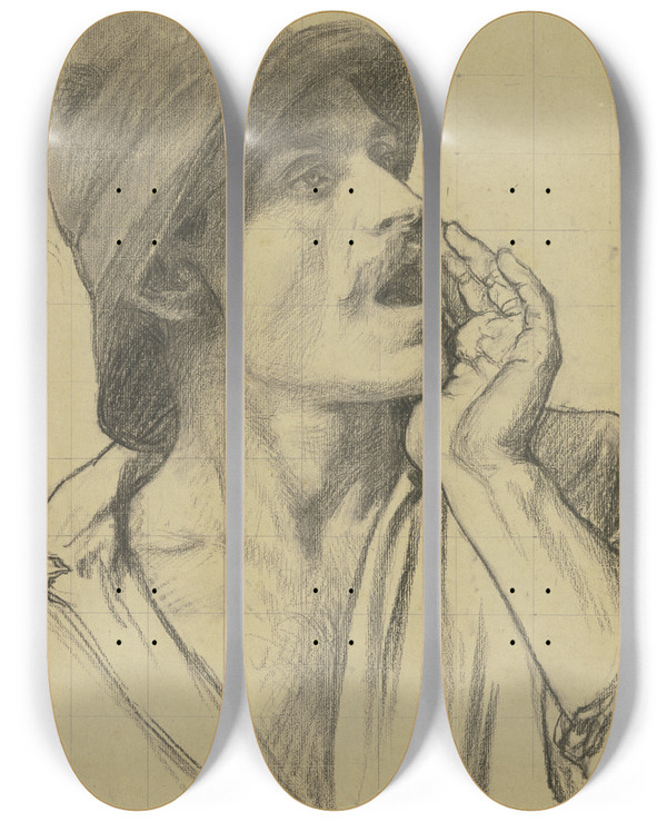 Triptych art skateboard deck of Otto Scholderer Fishmonger by Otto Scholderer (1834-1902)