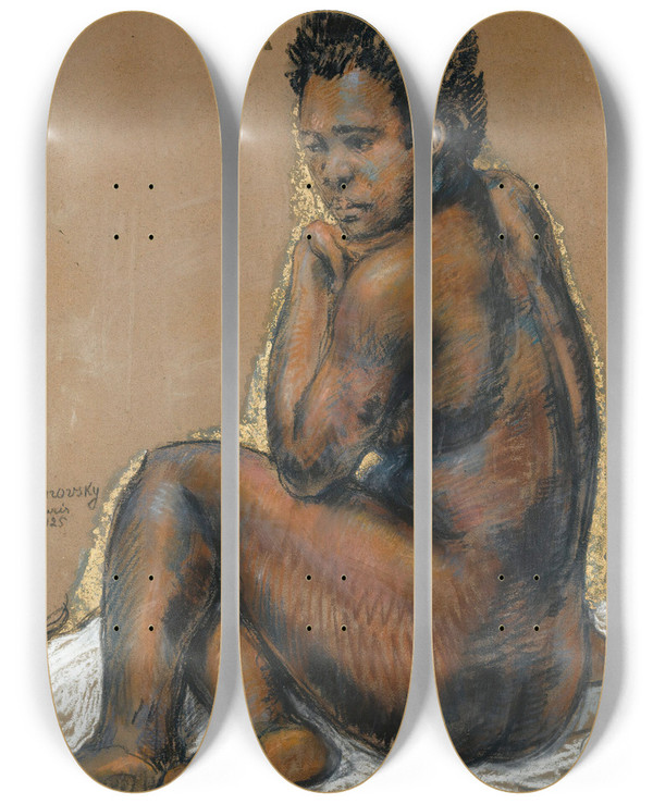 Triptych art skateboard deck of Samuel Granovsky Seated Nude by Samuel Granovsky (1889-1942)