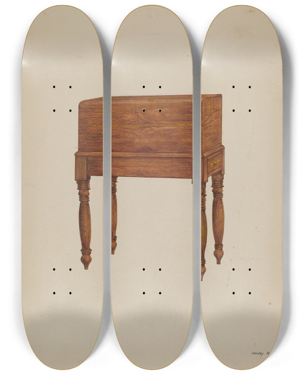Triptych art skateboard deck of Henry Meyers Writing Desk by Henry Meyers (20-)