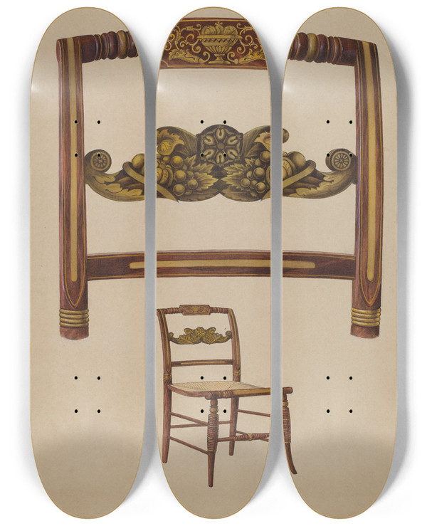 Triptych art skateboard deck of Howard Weld Chair by Howard Weld