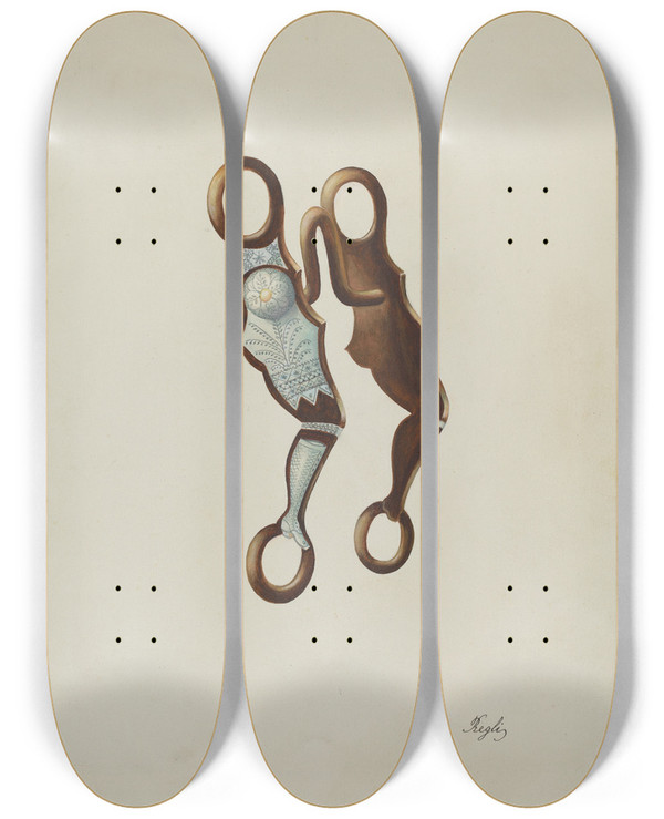 Triptych art skateboard deck of A Regli Bit_1 by A Regli