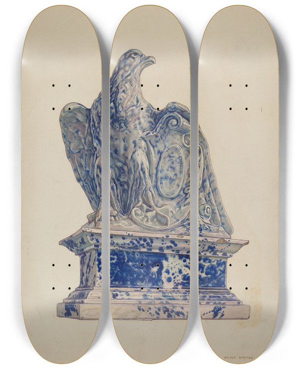 Triptych art skateboard deck of Adolph Opstad Potpourri Jar Eagle by Adolph Opstad