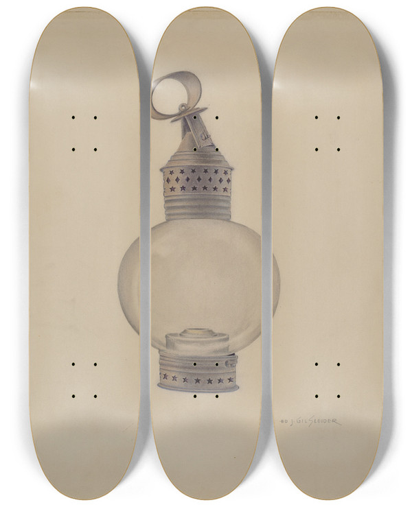 Triptych art skateboard deck of Ej Gilsleider Lantern by E.J. Gilsleider