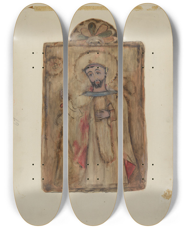 Triptych art skateboard deck of Maude Valle Santos Retablos_5 by Maude Valle