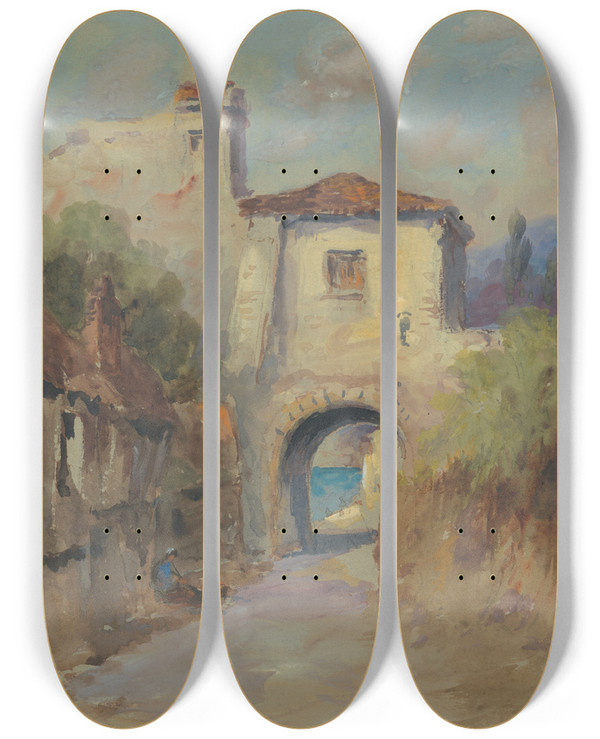 Triptych art skateboard deck of Hercules Brabazon Brabazon Gateway by Hercules Brabazon Brabazon (1821-1906)