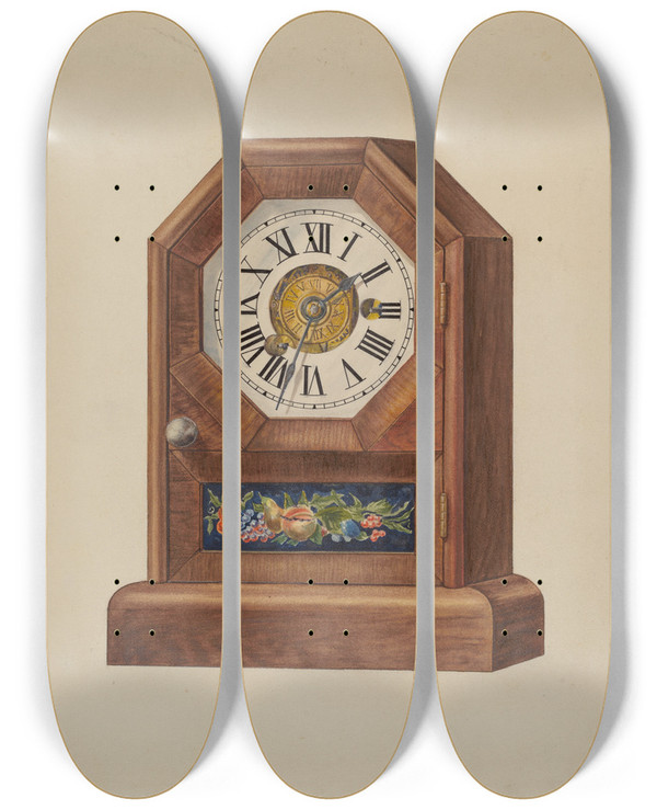 Triptych art skateboard deck of Francis Law Durand Alarm Clock Timepiece by Francis Law Durand (1935)
