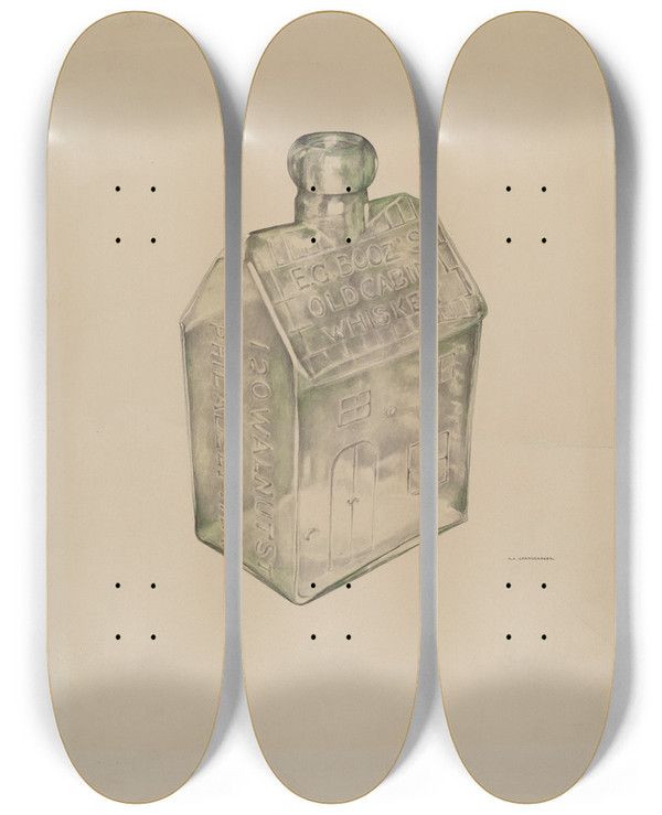 Triptych art skateboard deck of Ga Spangenberg Whiskey Flask_5 by G.A. Spangenberg