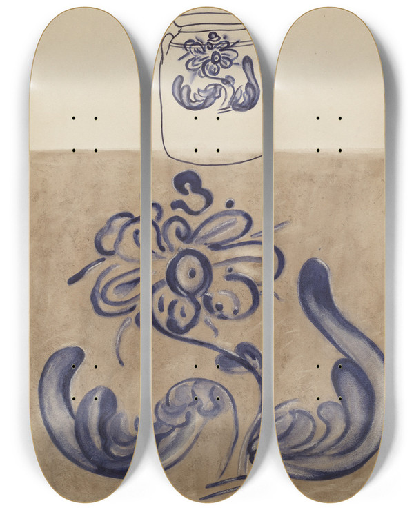 Triptych art skateboard deck of Yolande Delasser Jar_24 by Yolande Delasser (1935)