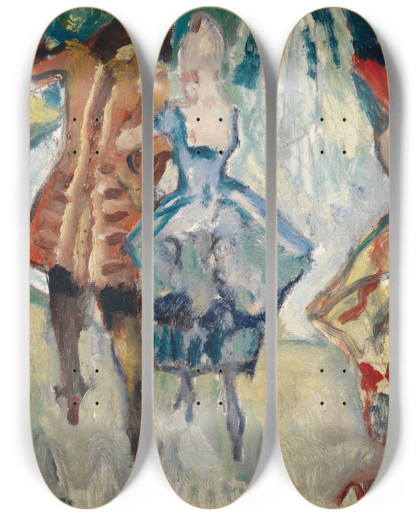 Triptych art skateboard deck of Leo Putz Gartenfest by Leo Putz (1869-1940)